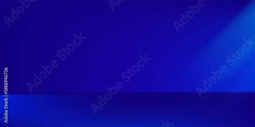 Vector template of photo studio backdrop, placed in interior. 3D empty modern blue studio room interior background.