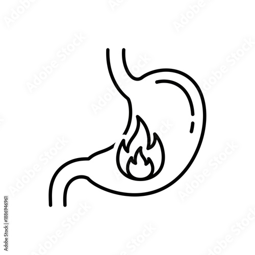 Stomach Acid Reflux Icon – Heartburn Digestion Symbol for Health, Medical & Wellness Design