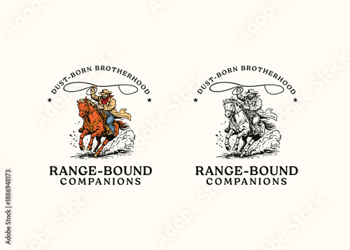 Vintage Hand-Drawn Western Cowboy  Logo