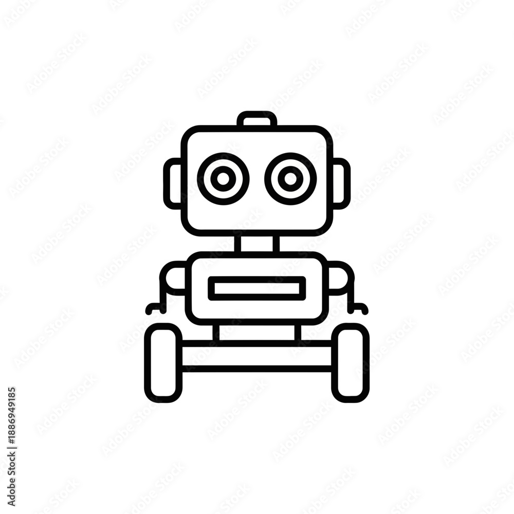 Obraz premium Cute Robot Line Icon – Friendly Robotics Character Symbol for Technology, AI & Kids Design