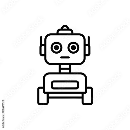 Cute Robot Line Icon – Friendly Robotics Character Symbol for Technology, AI & Kids Design