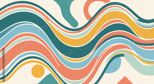 Abstract wavy lines in pastel colors with geometric shapes.