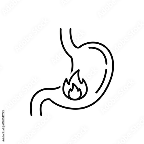 Stomach Acid Reflux Icon – Gastric Heartburn and Digestive Health Symbol for Medical Design