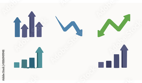 3D financial arrow set showing stock market growth decline and stability