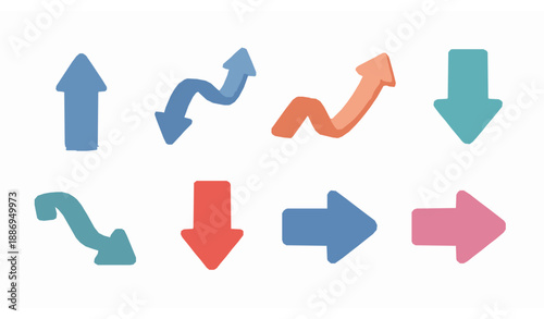 Soft 3D cartoon financial arrow set for business trends and analytics