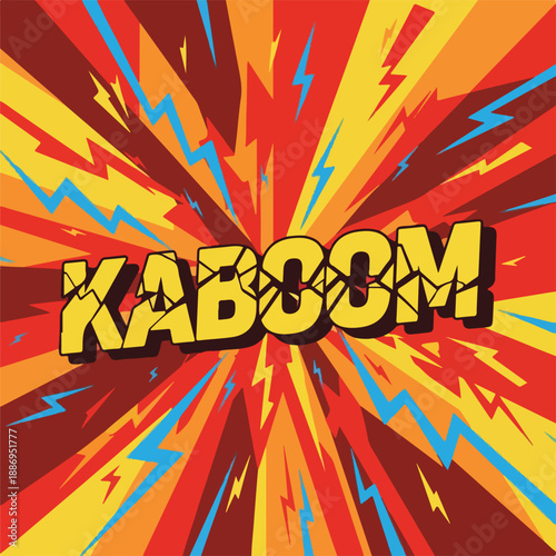 Vibrant 'KABOOM' comic book style explosion graphic with dynamic radial burst background and cracked text, symbolizing impact, energy, and surprise.