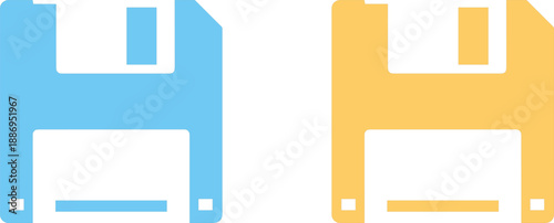 Floppy disk save icon set in blue and yellow colors data storage vector illustration flat design