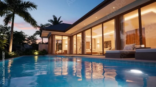 Wallpaper Mural Luxury Tropical Villa with Swimming Pool and Glass Walls at Sunset Torontodigital.ca