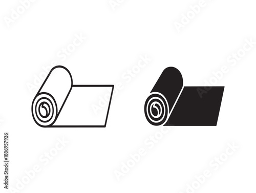 Rolled carpet illustrations in a simple line art style with black and white variations