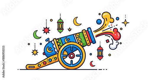 Celebratory cannon with festive decorations