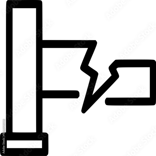 Crash Alert: Abstract black and white vector icon symbolising application crash or system halt using disrupted or fractured geometry, without warning icons or interface dialogs.