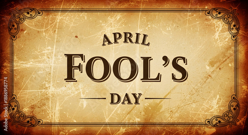 April Fool’s Day Vintage April Fools Day Message on Aged Paper with Ornate Border