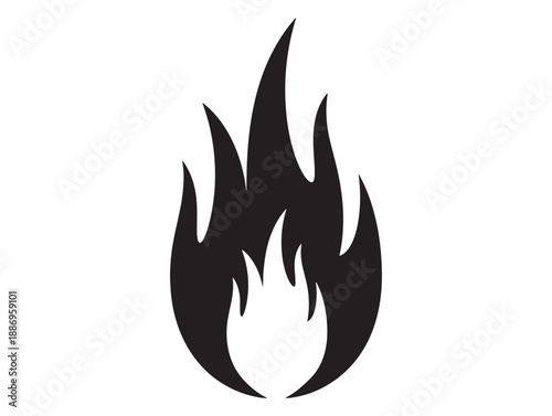 Stylized black and white illustration of a flame isolated on a white background for design projects