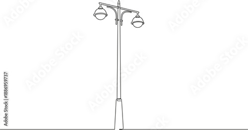 Minimal street lamp line illustration with dual lights modern outdoor lighting urban infrastructure vector design outline style