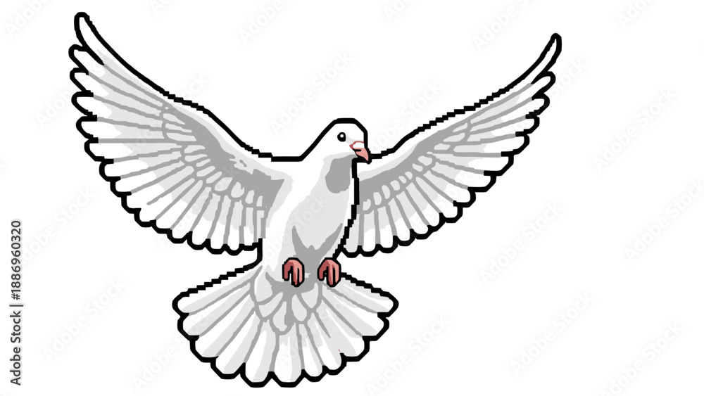 Obraz premium Pixel art dove with outstretched wings on white background