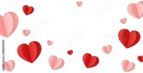 Floating paper cut hearts in red and pink colors for valentines day decoration PNG