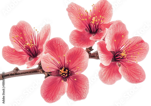 Branch of delicate pink cherry blossoms on dark background