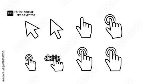 Pointer cursor and mouse click icons set for UI and web design vector