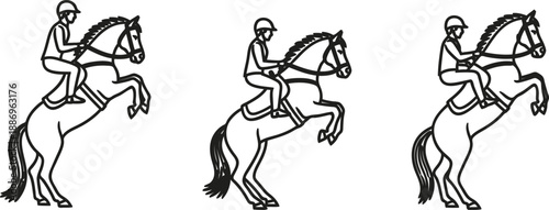 Jumping horse rider in different positions on horseback riding equestrian activities  horse movement