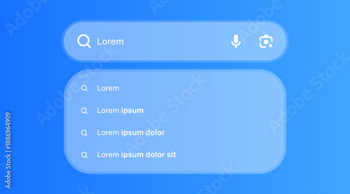 Search Bar with suggestions for UI UX design and web site. Search Address and navigation bar icon. Collection of search form templates for websites. Search engine web browser window template.