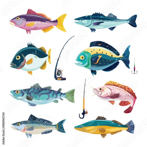 set of colorful fishes