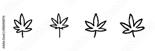 Cannabis Leaf Line Icon Set In Doodle Style. Marijuana Symbol, Hemp Plant, And Herbal Medicine Outline Sketch Collection. Hand Drawn Isolated Vector Illustration