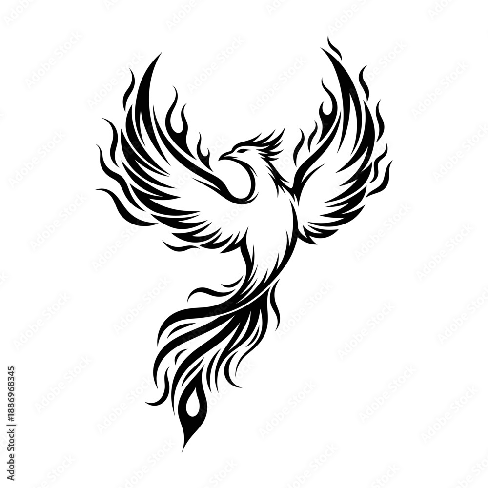 Fototapeta premium Black and White Phoenix Rising Illustration.