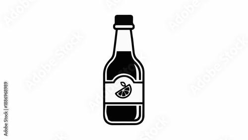 Citrus beverage bottle icon with fruit slice label. Simple juice or soda container silhouette vector illustration.