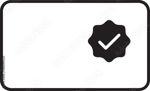 Verified checkmark badge icon representing approval and confirmation on a blank card isolated on white background, illustration