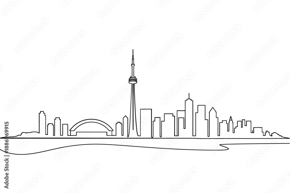 Fototapeta premium Toronto skyline drawing a continuous line art representation of the city