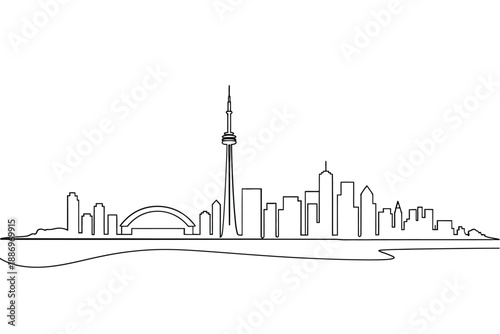 Toronto skyline drawing a continuous line art representation of the city