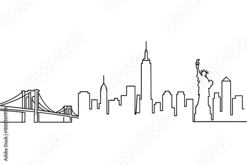 New york city skyline illustration featuring iconic landmarks and bridges
