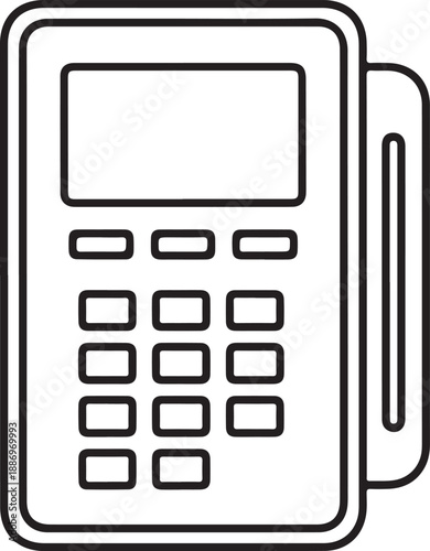 Outline icon of a modern pos terminal or credit card reader for digital payments isolated on white background, illustration