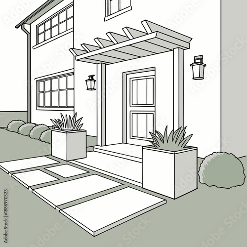 3D AR Front Yard Redesign with Modern Minimalist Landscaping