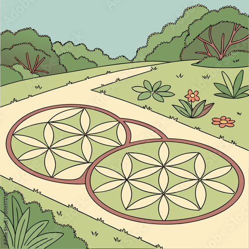 Geometric Plant Pattern Garden Design - Modern Landscape Art