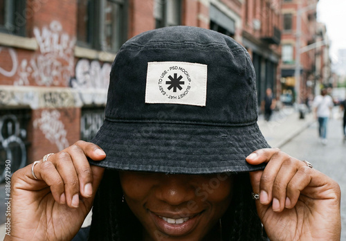 Bucket Hat Mockup in Urban Setting