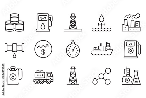 Petroleum Industry Icons for Fuel Production and Logistics Platforms