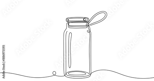 Simple line drawing of a glass jar with handle on white background. Non editable stroke