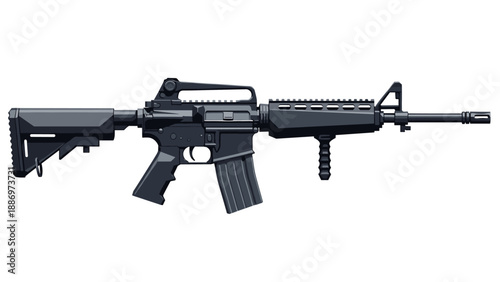 Low Poly Modern tactical assault rifle with adjustable stock and vertical foregrip