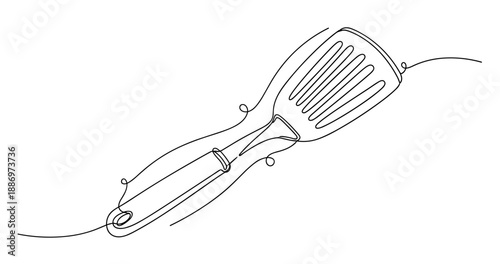 Continuous line drawing of a kitchen spatula on white background. Non editable stroke
