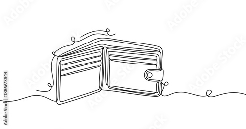 Minimalist continuous line art drawing of an open wallet. Non editable stroke