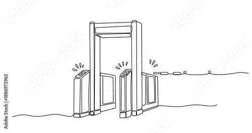 Black and white metal detector and security scanner illustration. Non editable stroke