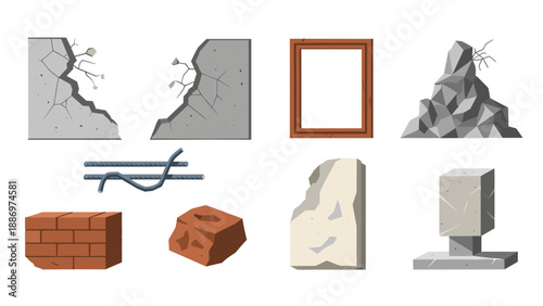 Low Poly Collection of construction materials and damaged elements for design projects