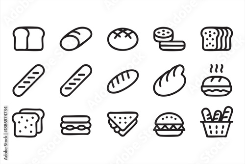 Bakery Line Icons for Food Delivery Apps and Grocery Platforms