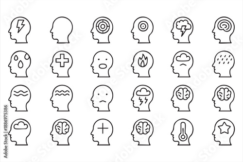 Emotional State Head Icons for Healthcare Apps and Digital Therapy Tools