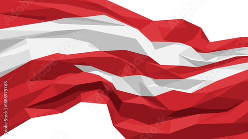 Low Poly Abstract low poly Austrian flag waving in the wind with white background