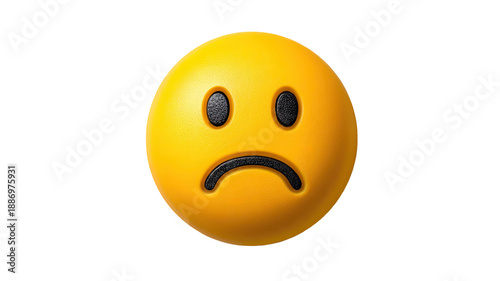 Yellow sad emoji face unhappy emotion expression round icon minimal 3d render isolated on white background