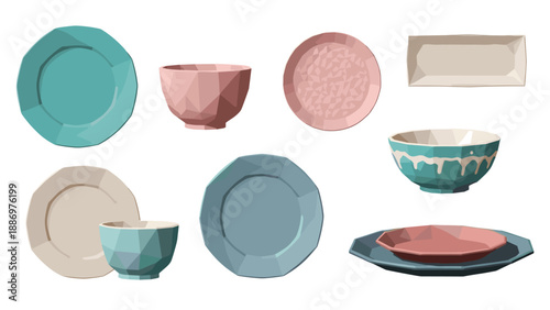 Geometric dinnerware collection with pastel tones and modern design