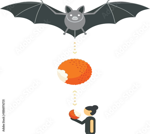Bat dropping lychee fruit to a person