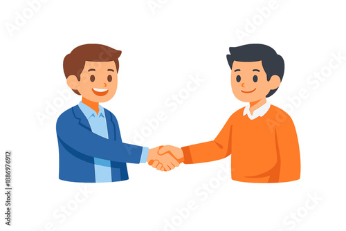 Two men shake hands in a business setting to mark a successful agreement or partnership during a daytime meeting